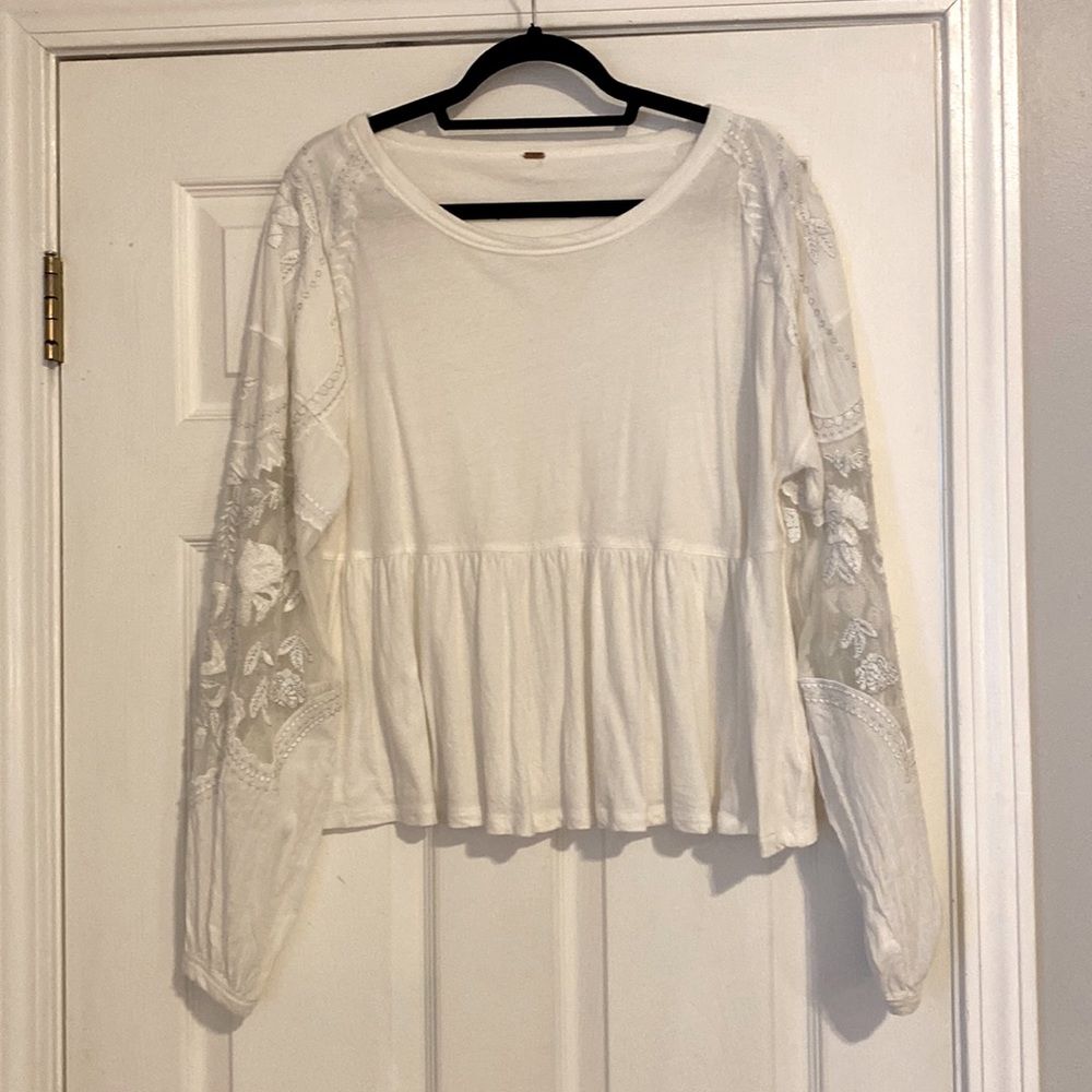 Free People white peplum top embroidery